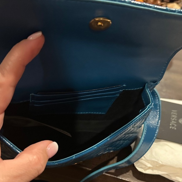 Versace Blue Quilted Clutch with Gold Medusa Medallion - Picture 7 of 9